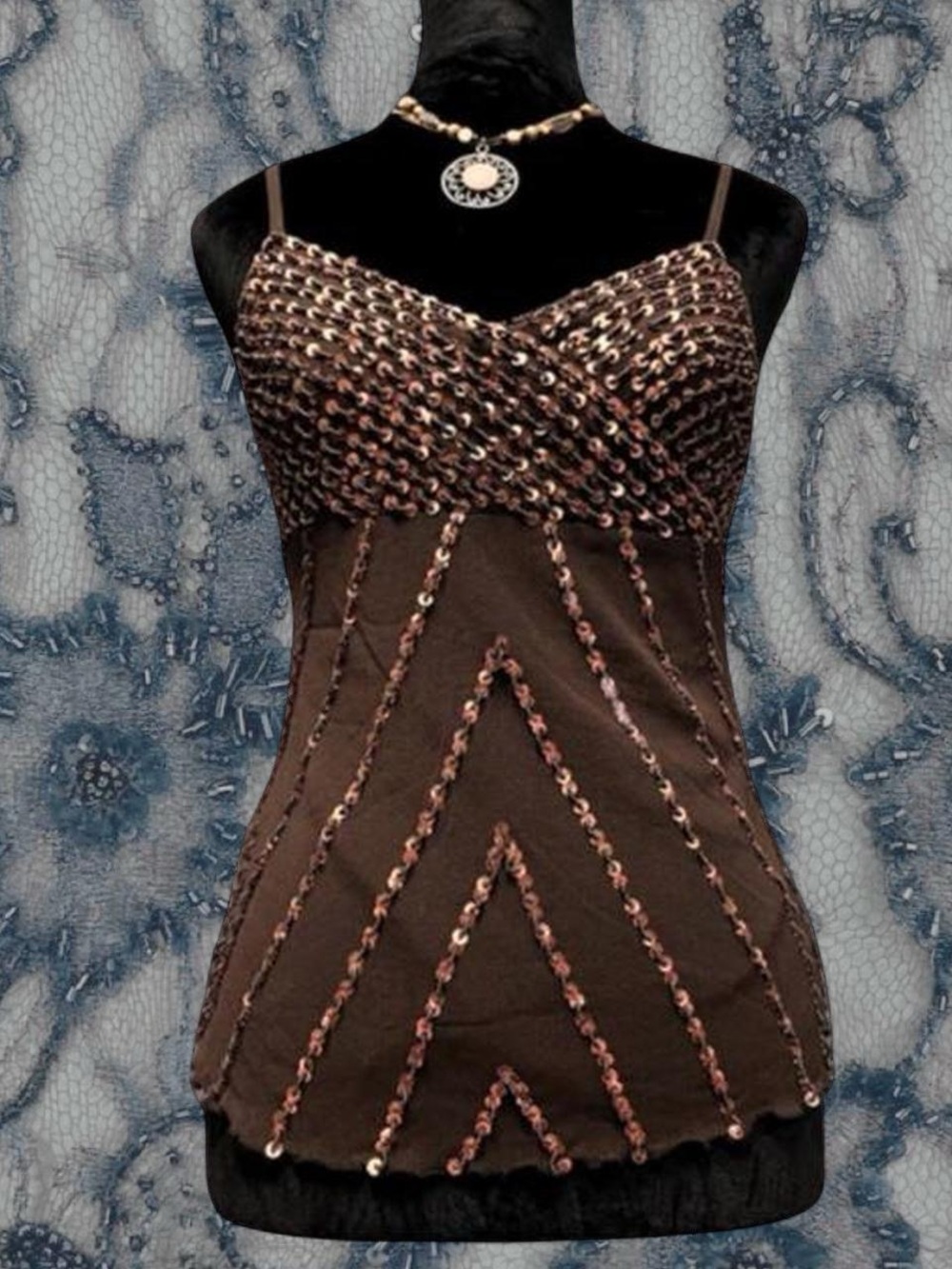 ⋆౨ৎ˚⟡˖ chocolate sequin mesh cami ⋆౨ৎ˚⟡˖